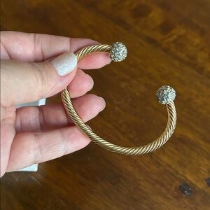 Gold Tone & Rhinestones Bangle Cuff Bracelet